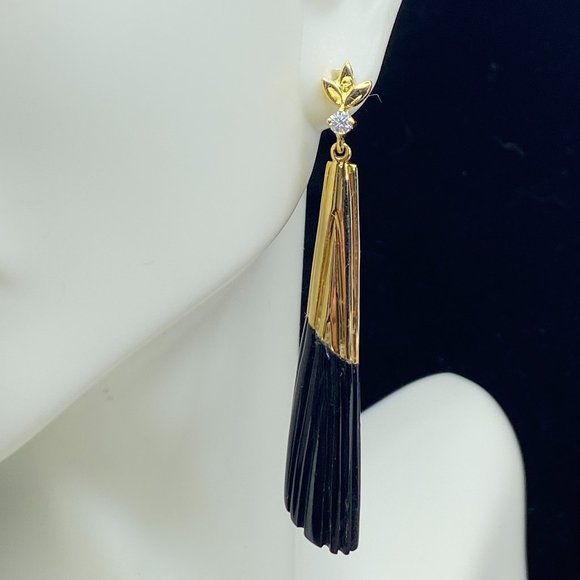 Appraised $2,795 B.R. Passimian 18K G/VS diamond Black Coral dangle earrings 8.3